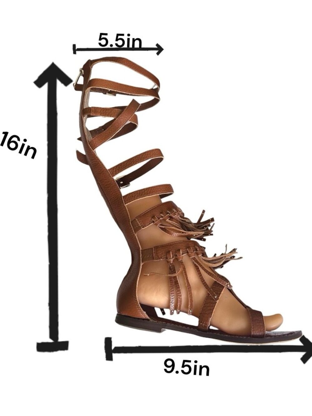 Sam Edelman Gardenia Tall Gladiator Leather Flat Fringed Sandals Brown US 6.5M - Picture 3 of 15